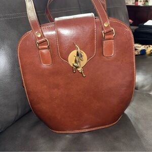 Patent leather handbag, Sasha,
1996 vintage with gold horse head hardware